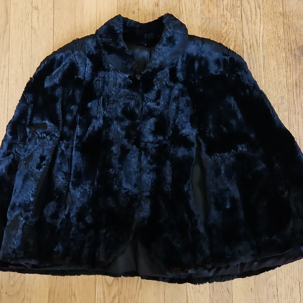 Vintage Sheared Fur Black Cape OS